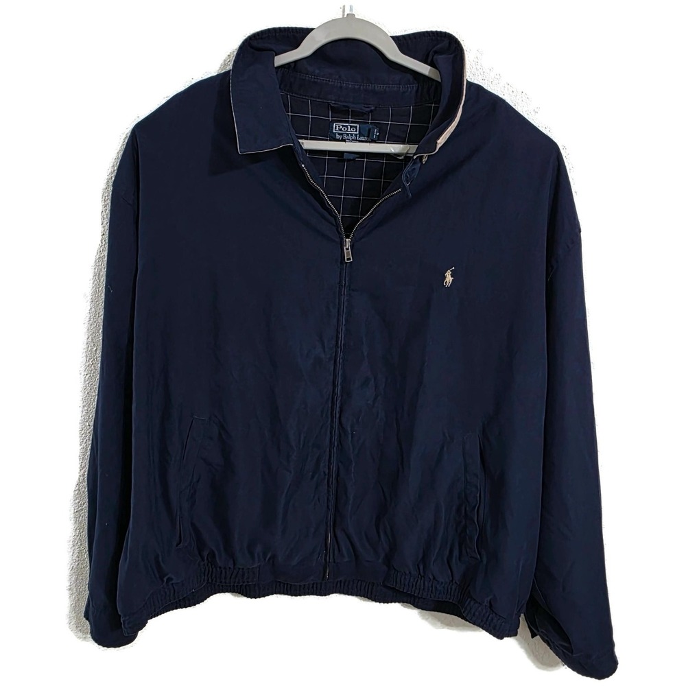 Polo Ralph Lauren Harrington Jacket Mens 4XB Big Navy Blue Full Zip Windowpane